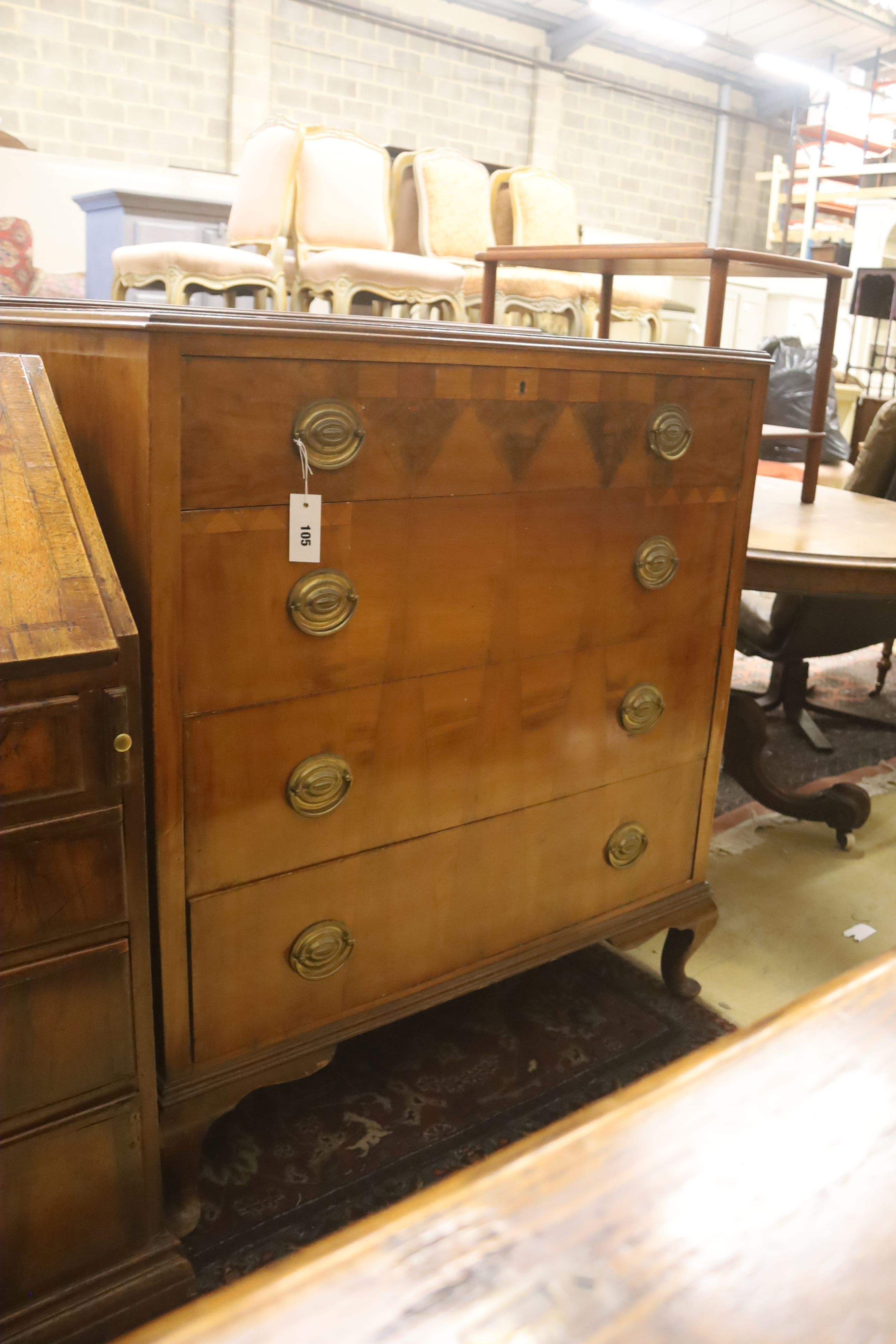 An early 20th century walnut chest, width 92cm, depth 50cm, height 105cm